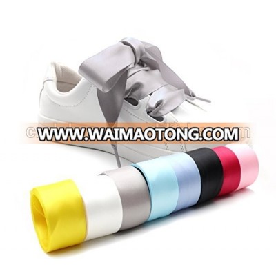 Promotional multi colored funny funky bulk flat satin ribbon shoelaces for kids men women sneakers